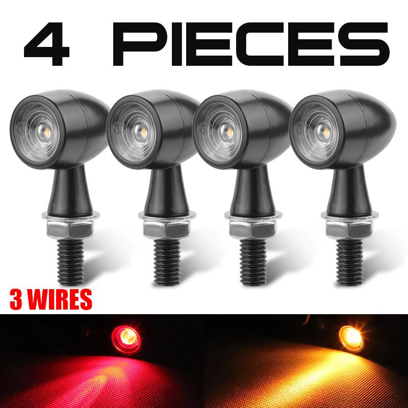 4 Wires E24 Motorcycle LED Turn Signals Light DRL Mini 8mm Retro Indicator Stop Lamp Flasher Blinker For Honda Suzuki Kawasaki