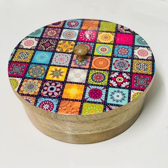 Wooden Chapati Serving Box 22.5cm Diameter Wooden Chapati Casserole for Dinner Party