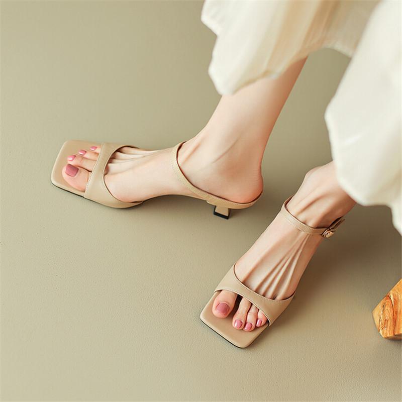 Fashion 2025 Summer Sandals Women Shoes Mules Shoes for Women Square Toe Slippers French Simple Buckle Sandal Open Toe Slippers Women