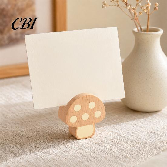 Table Number Holder Wooden Mushroom Place Card Holder, Mini Hedgehog Shape Farmhouse Note Picture Photo for Home Office Slotted