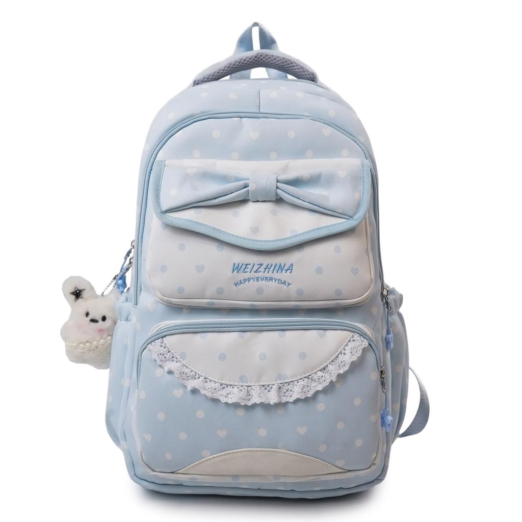 School Bag Korean Polka Dot Large Capacity Middle School Backpack for Women, Campus Commuter Backpack, Fashionable and Trendy Cute Printed Backpack