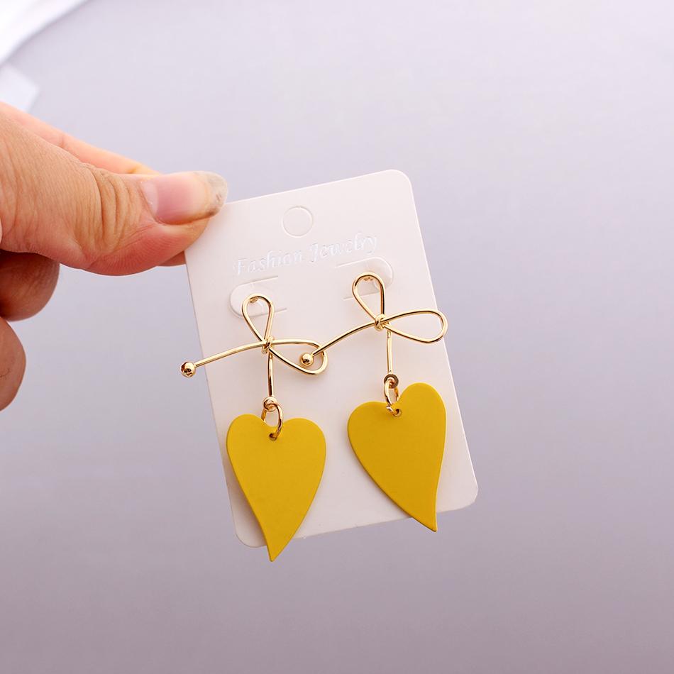 Women Heart Drop Earrings for Party Jewelry Vintage Gold Color Metal Bow Knot Earrings Geometric Female Brincos 2024 New Fashion