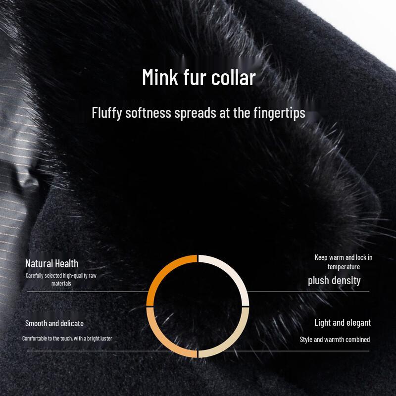 MONTAGUT Men's Wool Blend Overcoat with Goose Down Liner & Mink Fur Collar