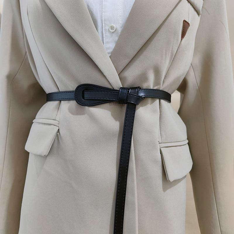 Leather Womens Skinny Belt With Vintage Knot Design For Dress And Office Wear