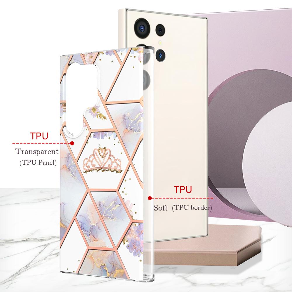 Zlatý okraj Mřížka Mramorový Květ IMD Ultratenký Kryt na Telefon pro Samsung Galaxy S20,S21,S22,S23,S24,A11,A12,A13,A14,A23,A34,A54,A53,A73,A33,A01,A02...