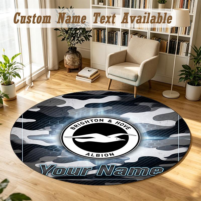 Round Rug Custom NameBrighton & Hove Albion Football Pattern Non Slip Carpet Home Floor Decor