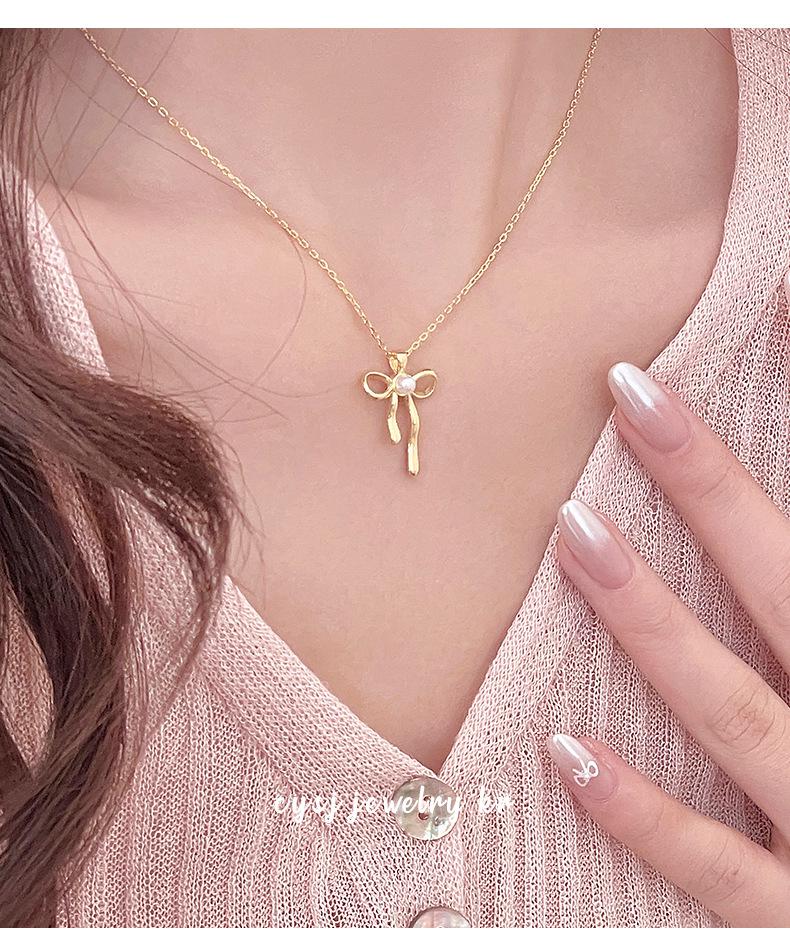 Cui Yan S925 Sterling Silver Korean Bow Pearl Necklace - 2025 Trendy Sweet Clavicle Chain for Women