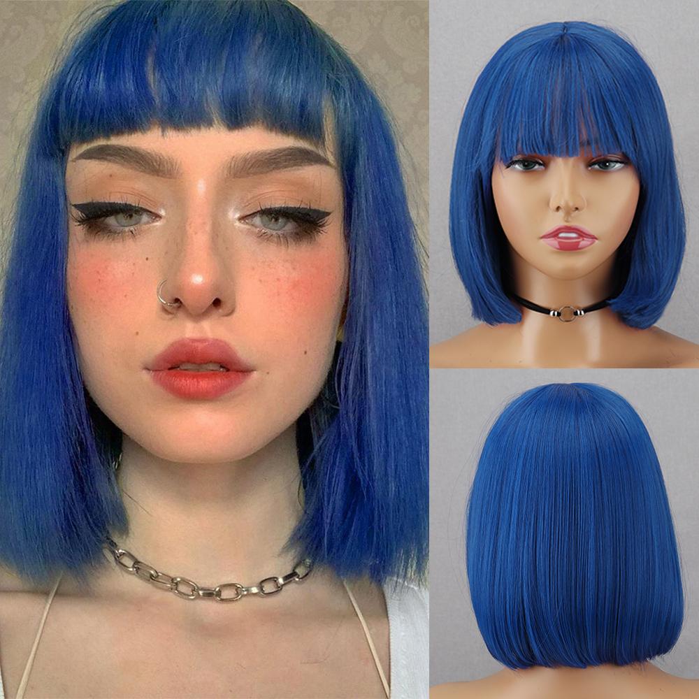 MERISIHAIR Perucas sintéticas retas de comprimento de ombro com franja para mulheres peruca rosa escuro cosplay festa uso diário
