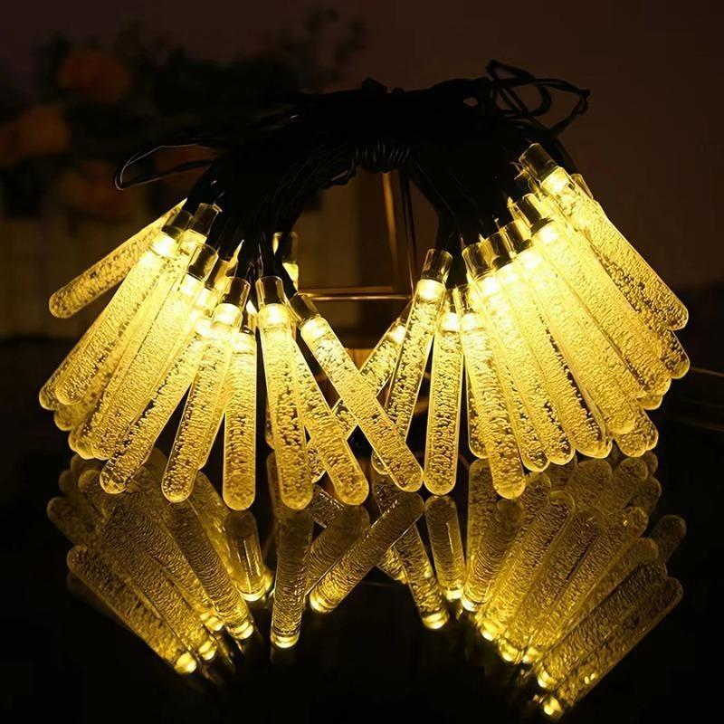 Christmas Decor Outdoor Solar Powered String Lights 20/50/100 LED Cylindrical Bubble Wand Lights for Wedding Party Birthday Garden Camping