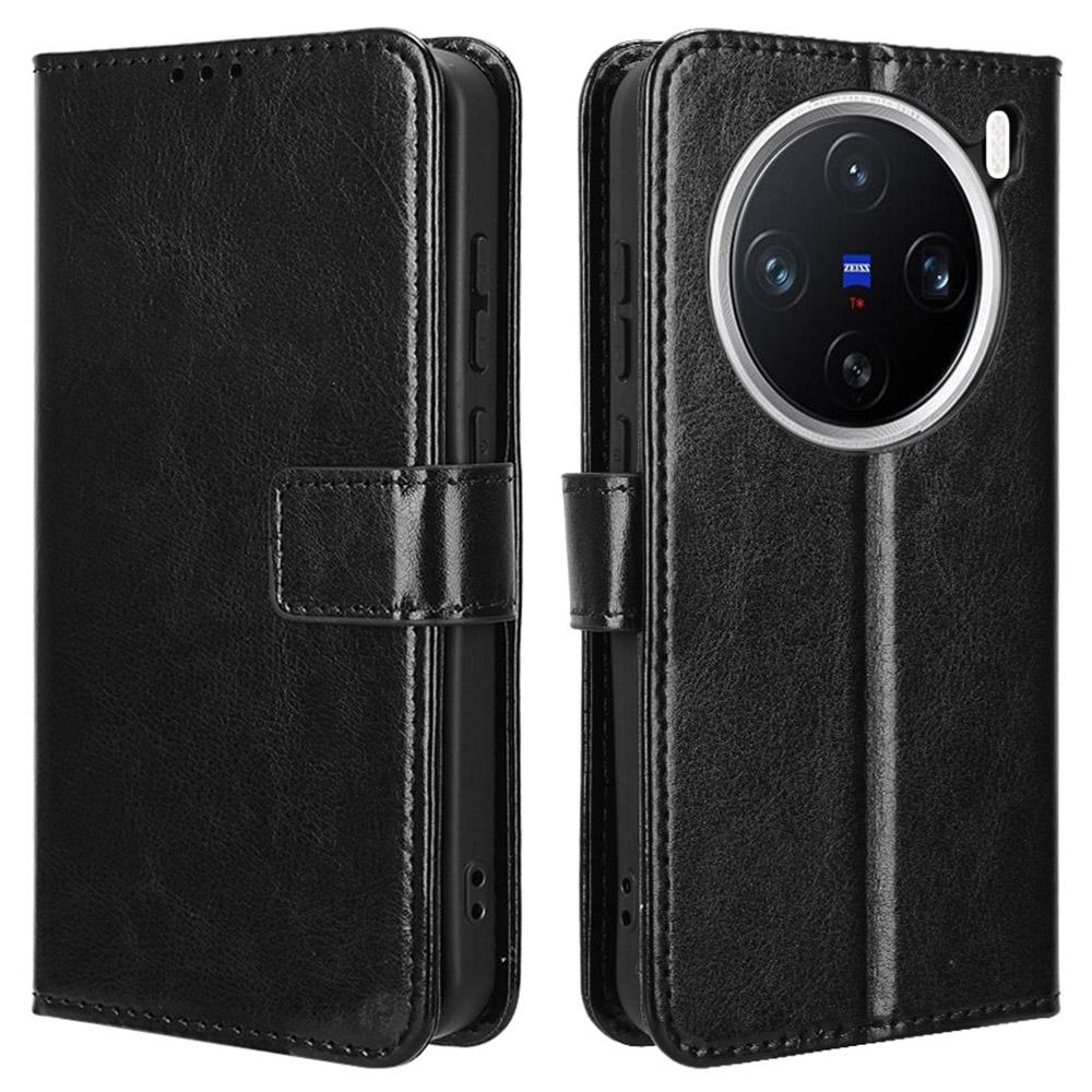 

Для vivo X200 5G чехол Crazy Horse Texture PU кожаный чехол-кошелек для телефона Black