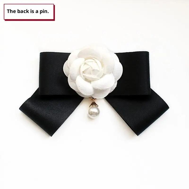 

Black Bow Tie Brooch For Women s And Girl Suits White Shirt Collar Flower Brooch Fashion Handmade Ribbon Bowtie Pins