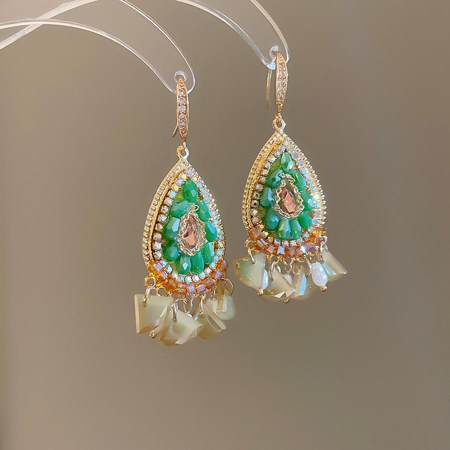 Silver Needle with Diamonds Flower Stripes Pearl Stud Earrings Medieval Vintage Retro Earrings Light Luxury Niche Earrings