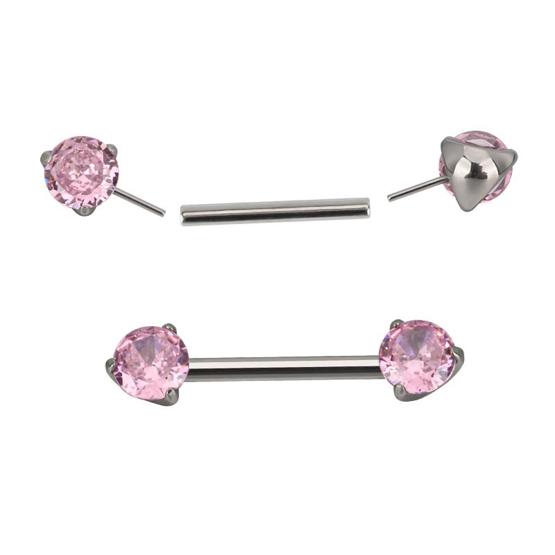 Newest Fashion Titanium Threadless Push In Nipple Barbell With Prong Set CZ Ends Push Pin Style Piercing  Body Jewelry