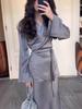 European and American Splicing Satin Long Skirt Suit - Spring 2026 Edition