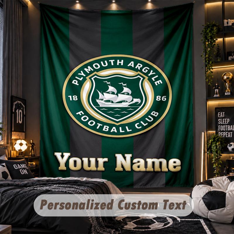TapestryPlymouth Argyle FC Custom Name Text Personalized Wall Hanging Tapestry Home Wall Decor
