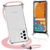 Protective Case - Samsung - Galaxy A23 5G - Transparent Silicone - Shockproof - Pink Cord Included