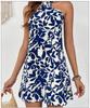 Europe, America 2025 Spring and Summer New Cross-border Amazon Printing Sleeveless Backless Short Skirt A Word Neck Dress Women's Clothing