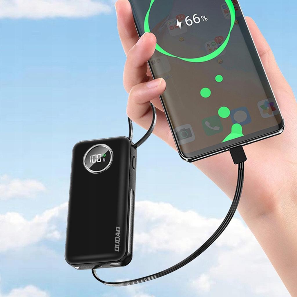 Dudao Powerbank 10000Mah Usb-A/Usb-C 22.5W + Kabel Lightning I Usb-C Biały
