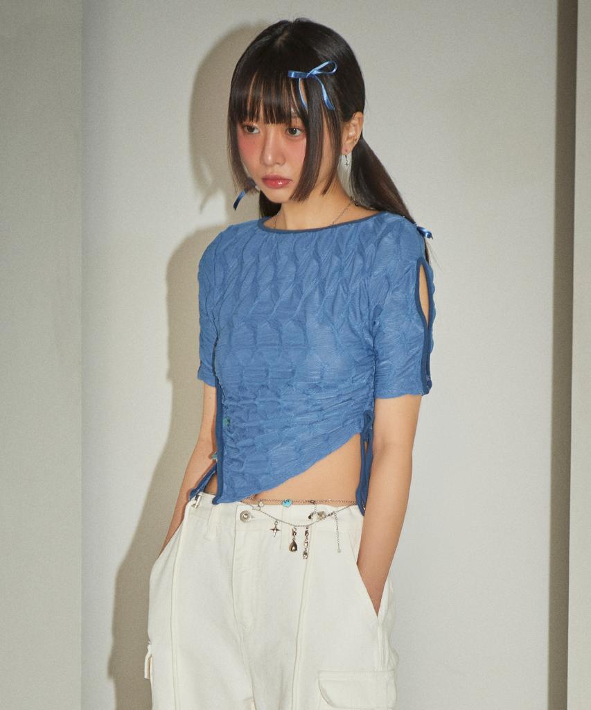 Pabeleupinggeo Laced Wrinkle String T-Shirt (Blue)