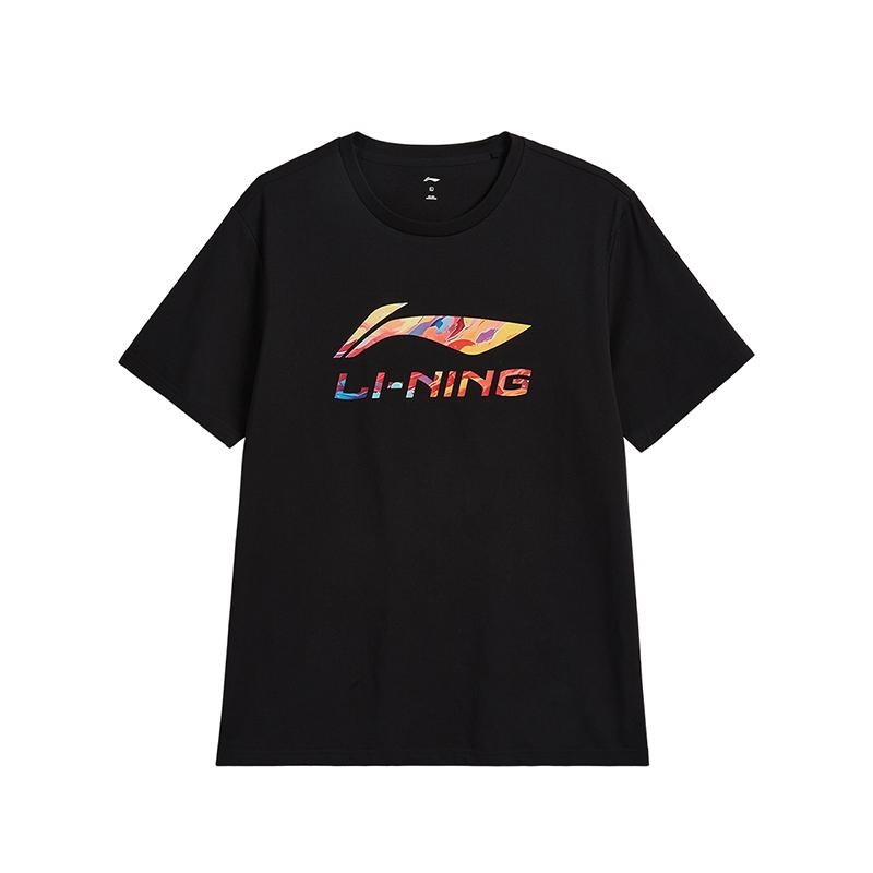 Li-Ning Letter Print Loose Round Neck Short Sleeve T-Shirt Unisex Tops Black AHSVA75-1