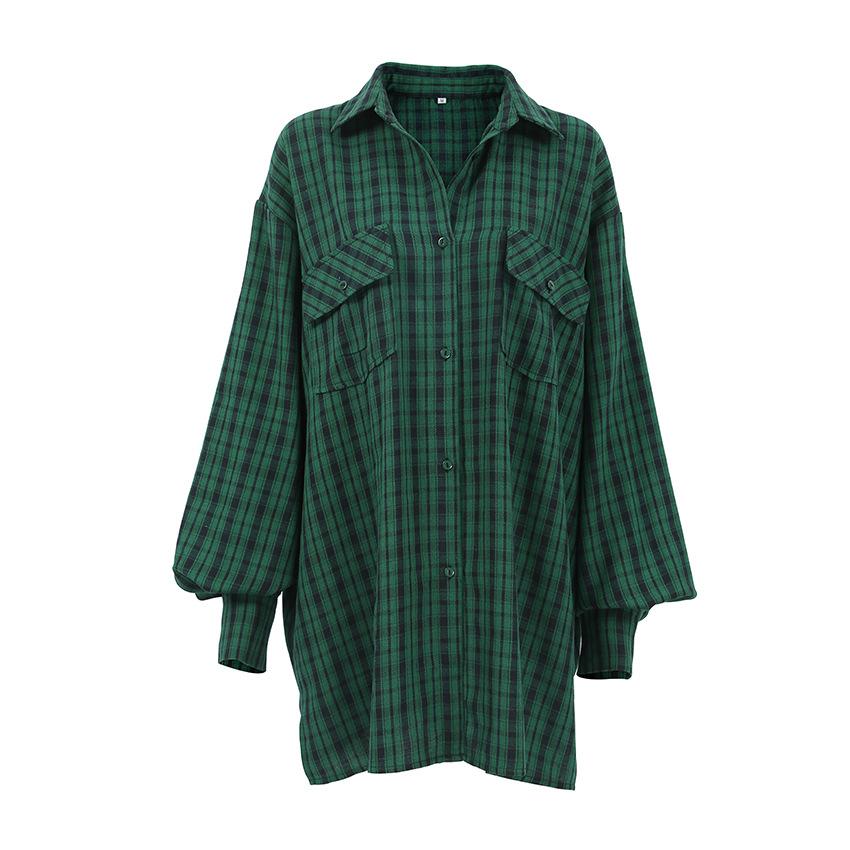 New American Retro Green Plaid Shirt Niche Loose Long Sleeve Shirt Women