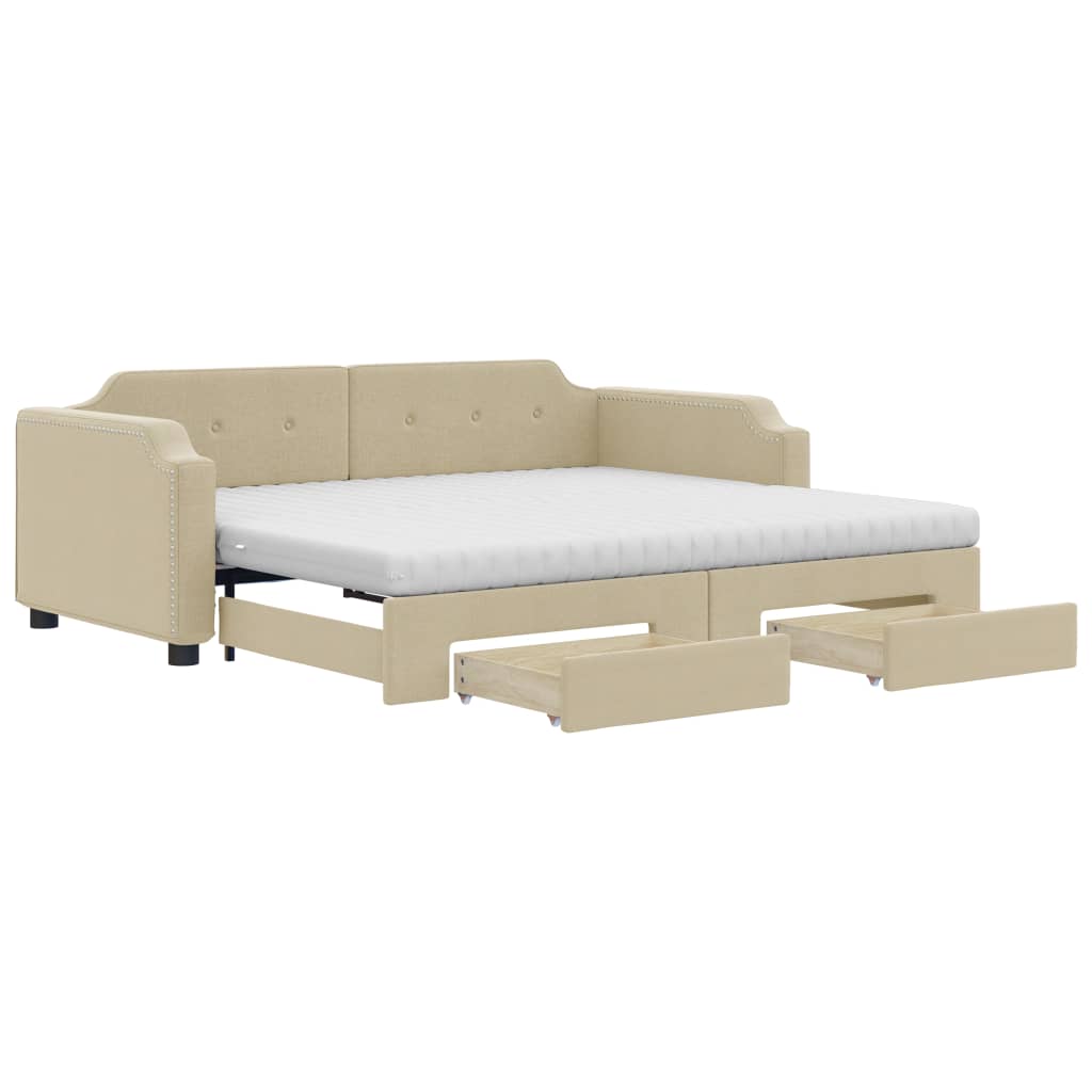 Extendable Daybed with Drawers Cream 80x200 cm Fabric
