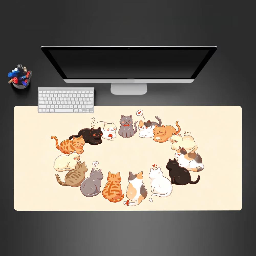 Cartoon Cat Circle Mouse Pad Xxl Computer Accessories Office Game Table Mats Rubber AntiSlip Gaming Keyboard Mousepad Desk Pads