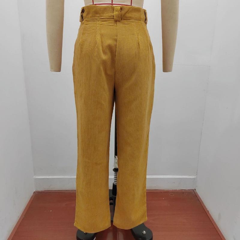GMXIA Autumn Women's High Waist Casual Pants Solid Colour Corduroy Loose Straight Trousers