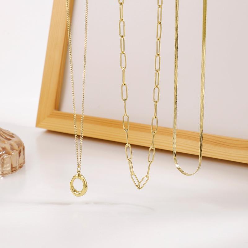 Women Layered Geometric Oval Pendant Stainless Steel Clavicle Necklace