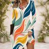 Women Criss Cross V Neck Long Sleeve Floral Printed Fitted Curved Hem Dress