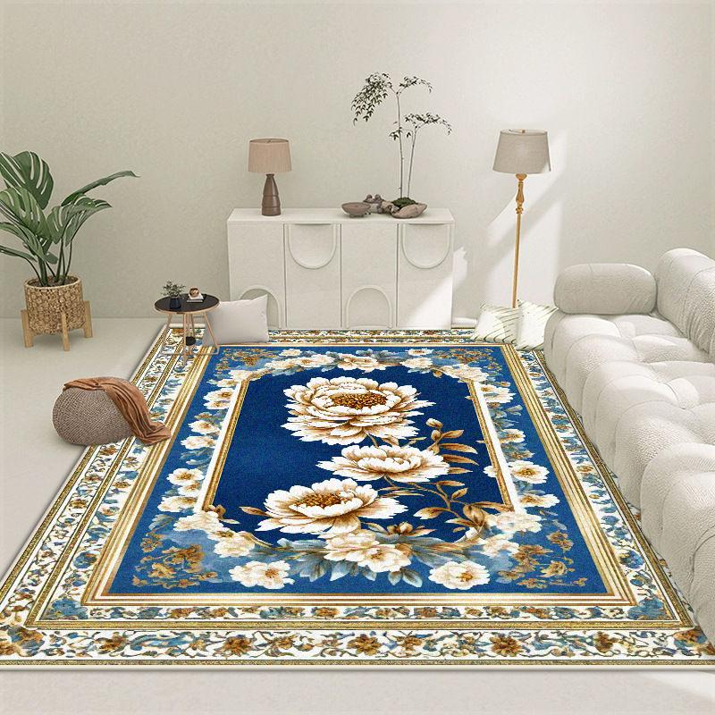 Europäischer Luxus Goldener Rand Wohnzimmerteppich Blumendesign Weich Rutschfest Mädchenzimmer Dekor Teppich Waschbar Schminktischmatte