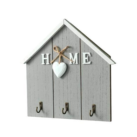 

Key Hook Rustic Wooden Entryway Organizer with 3 Metal Hooks Adhesive B сірий
