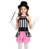Girls Metallic Jumpsuit Sleeveless Patchwork Ringmaster Dress Up Set 4 Pieces Hat Wand Gloves