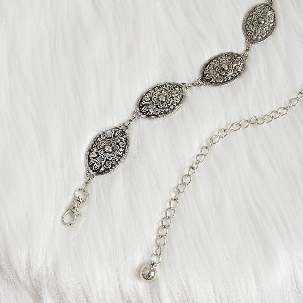 New Carved Retro Metal Women's Waist Chain Ancient Silver Bronze Western Style Embossed Alloy