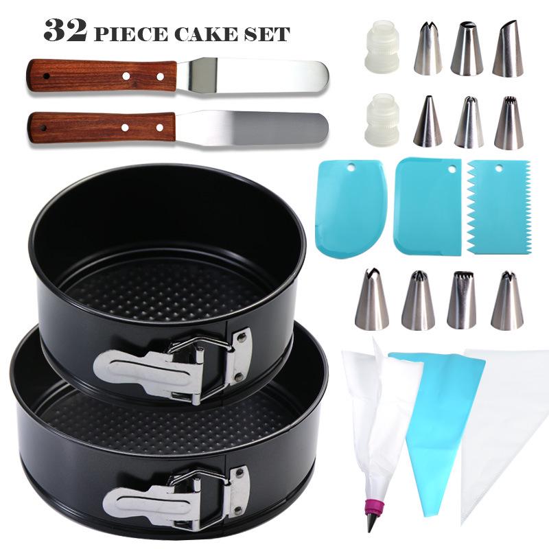 Snap-Lock Removable Bottom Cake Pan & 47-Piece Non-Stick Baking Set with Icing Nozzles