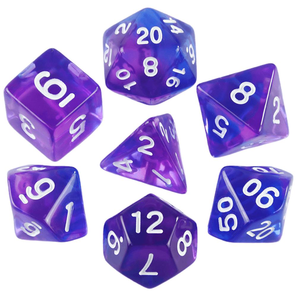 

Набор игральных костей DND - 7 многогранных игральных костей для игры «Драконы» Настольная ролевая игра DND, прозрачные разноцветные игральные кости purple blue