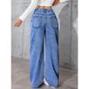 Pantaloni larghi a vita alta, con drappeggio fino a terra, Jeans neri a taglio dritto per donna