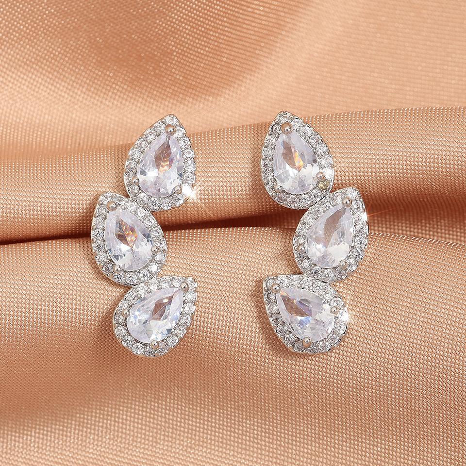 ZAKOL Luxury Shiny Zircon Leaf Stud Earrings For Women Exquisite Crystal Water Drop Ear Cuff Wrap Earring Wedding Zircon