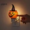 Waterproof Night Light Halloween Pumpkin Ghost Light, Plug-in Wall Lamp with Witch Hat, Resin Spooky Decor for Bedroom Hallway Party Decor,