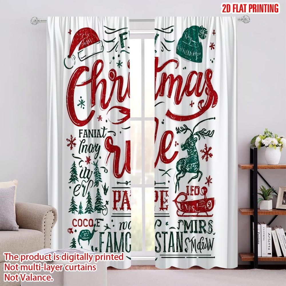 

2pcs,2D plane printing Curtains Digital Printed Old man_ snowflake_ reindeer_ and gingerbread man Polyester Fabric (without rod) 52.50 × 116.00 cm 2 pcs