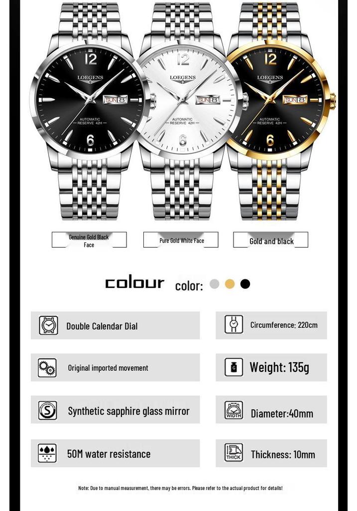 Swiss Dual Calendar Automatic Luminous Waterproof Steel Strap Men's Watch