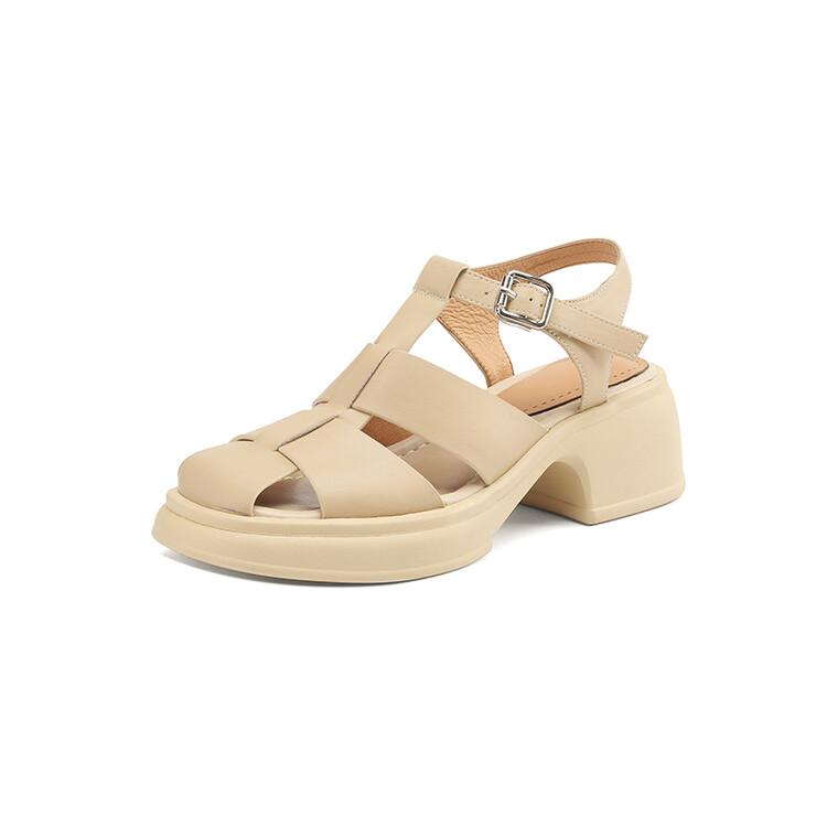 Fashion 2025 Summer Sandals Split Leather Roman Sandals for Women Casual Buckle Strap Platform Shoes GLADIATOR Thick Heel Women Shoes