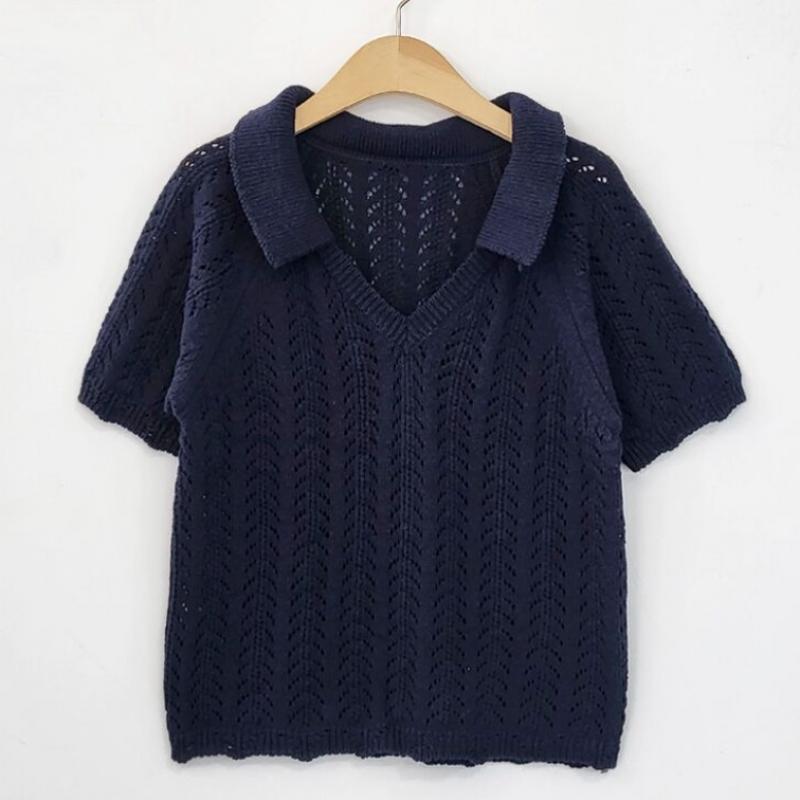 Shop   Women Punching Collar Neck ShorT Sleeve KniT T shirT Wdm Wkn 2lcbb1031