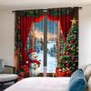 2pcs The Scene of Santa Claus and the Snowman, Simple Wood Printed Curtains - Home Decor, Room Decor