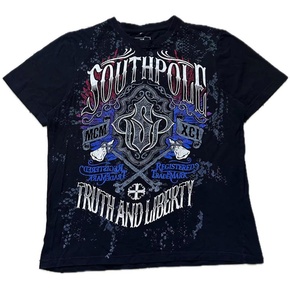 High Street Southpole Tricou Oversized cu Mânecă Scurtă pentru Femei Y2K cu Imprimeu Grafic Harajuku Gotic cu Gât Rotund Topuri cu Mânecă Scurtă