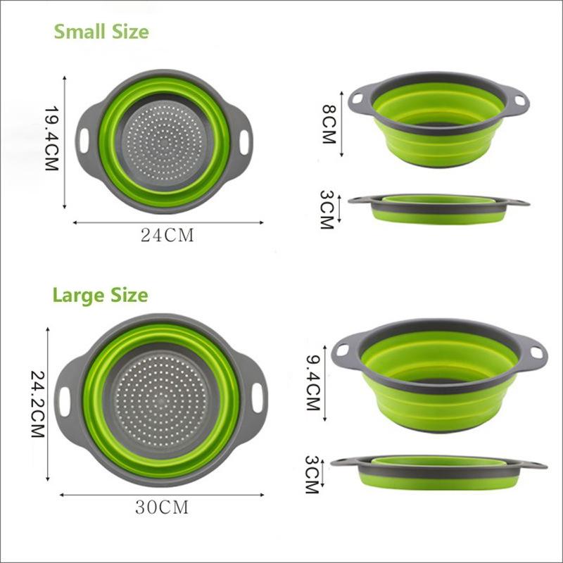 2pcs Folding Silicone Drain Basket Fruit Vegetable Washing Basket Strainer Colander Collapsible Drainer Kitchen Storage Tool
