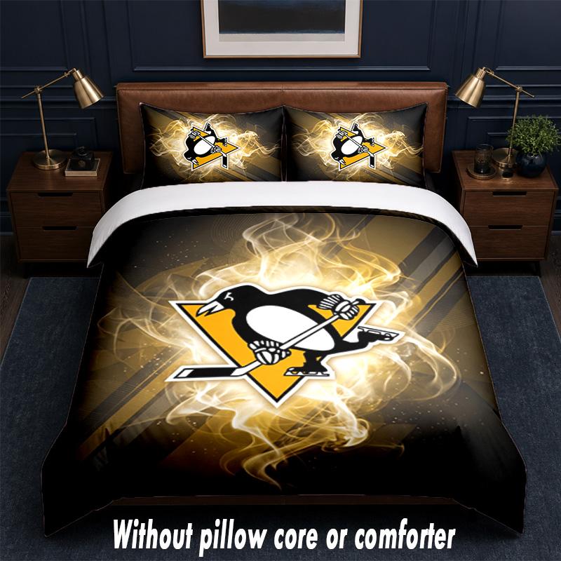 Pittsburgh Penguins Design Bed Bedding Set 1 Duvet Cover + 2 Pillowcases Soft Breathable Household Bed Linens