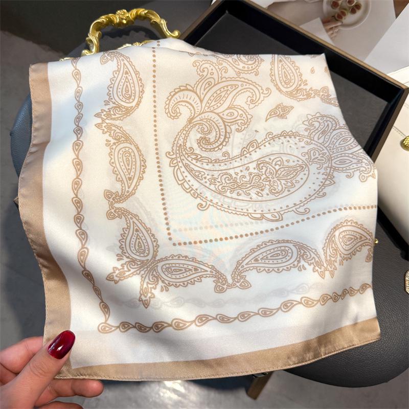 European American 70cm Small Square Imitation Silk Scarf - Printed Versatile Headscarf/Neck Protector