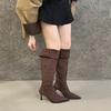 European and American Style Fashion Pointed High Boots Simple Temperament Solid Color Straight Boots 2025 New Boots High Heels Boots Women