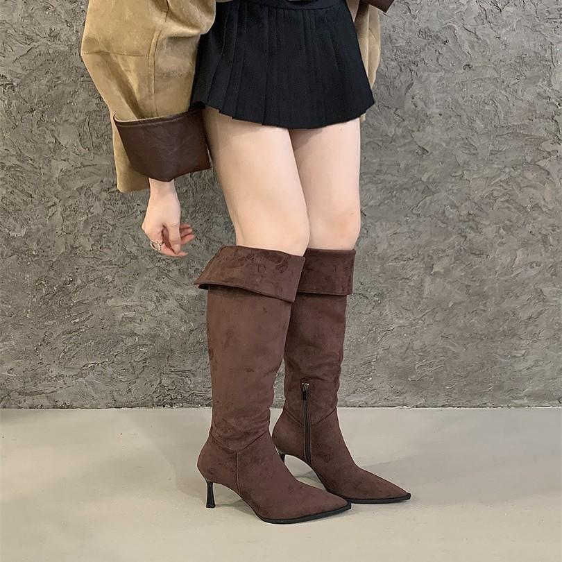 European and American Style Fashion Pointed High Boots Simple Temperament Solid Color Straight Boots 2025 New Boots High Heels Boots Women